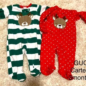 Carters B/G TWIN Christmas Reindeer Pajama Set Size 3 months